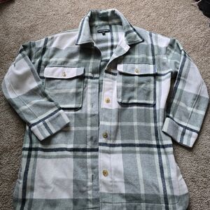 Banana Republic Women's Plaid Shirt in Green and White